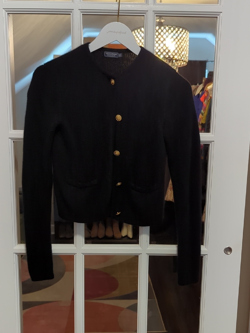 Vineyard Vines Black Knit Cardigan Jacket with Gold Buttons